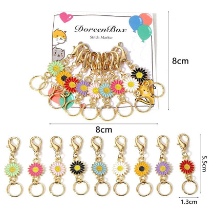 Knitting Stitch Markers 9Pcs Zinc Based Alloy Daisy Flower Pendant Crochet Latch
