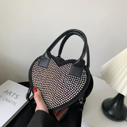Rhinestone Heart Shaped Women's Handbag New Shoulder Bag Crossbody Handbag