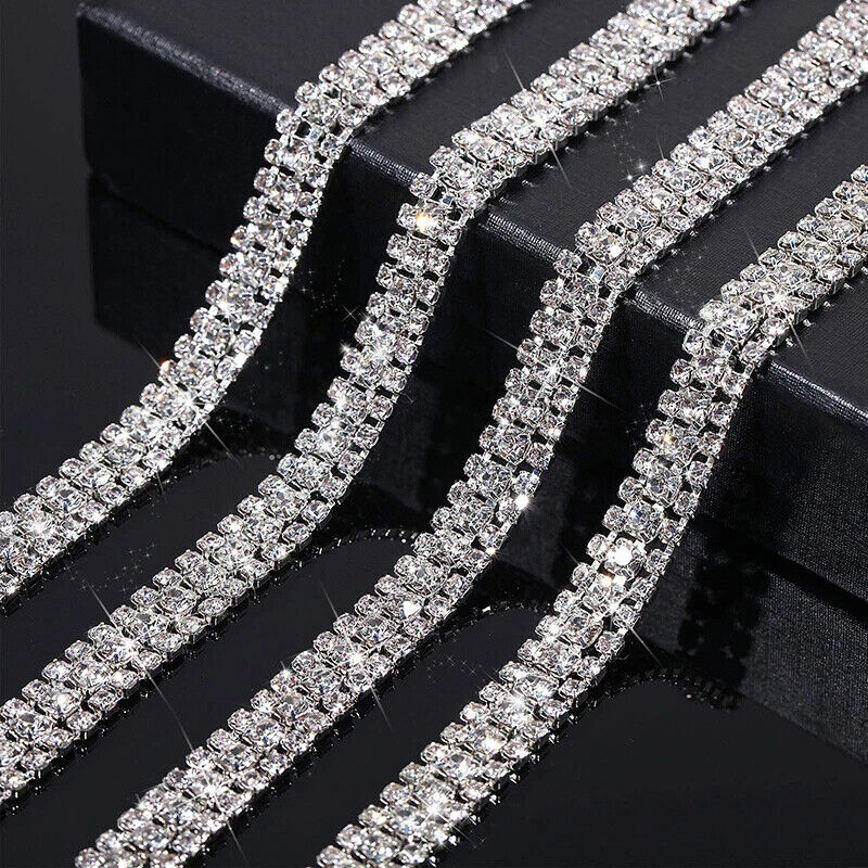 Dress Decoration Trims 3Rows Crystal Rhinestone Cup Chain DIY Applique Sew On 1M