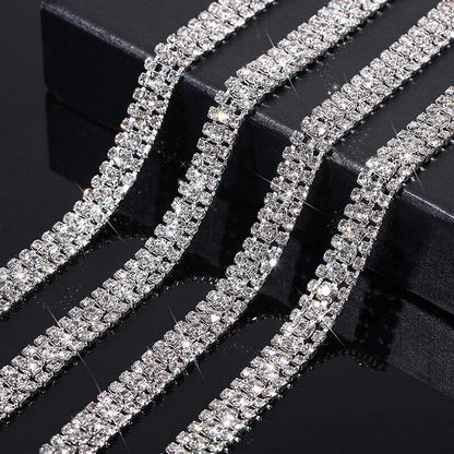 Dress Decoration Trims 3Rows Crystal Rhinestone Cup Chain DIY Applique Sew On 1M