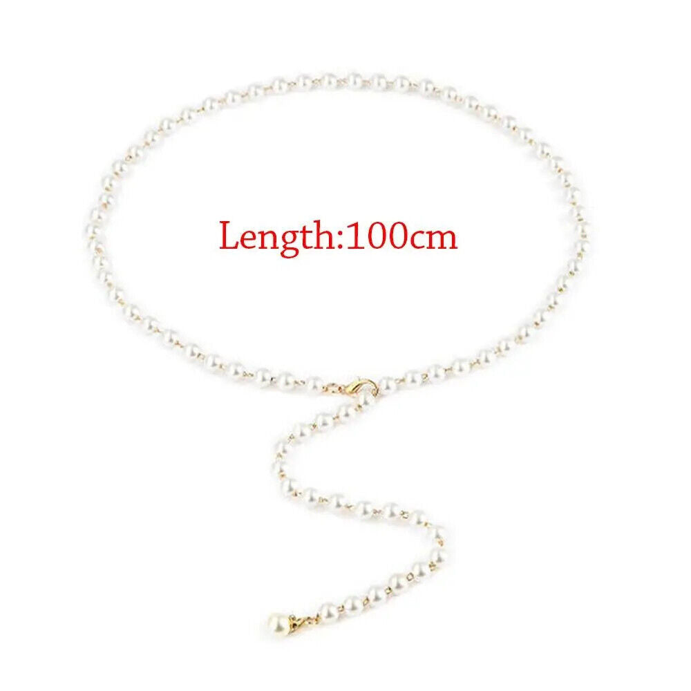 Women Belts 100cm White Pearl Waistband Bohemian Fashion All-Match Waist Chains