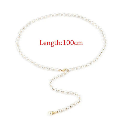 Women Belts 100cm White Pearl Waistband Bohemian Fashion All-Match Waist Chains