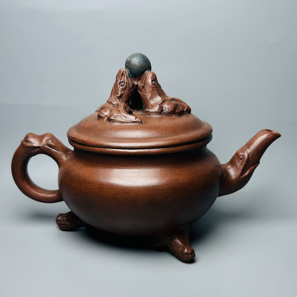 Vintage Chinese Yixing Purple Clay Teapot Zisha Ceremony Carving Collectible Art