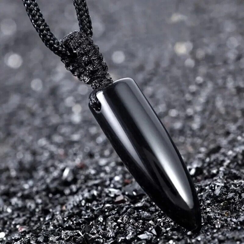 Men Necklaces Obsidian Bullet Pendants Rope Chain Pendant Fashion Punk Jewelries