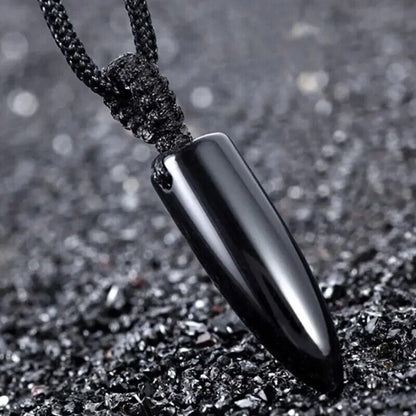 Men Necklaces Obsidian Bullet Pendants Rope Chain Pendant Fashion Punk Jewelries