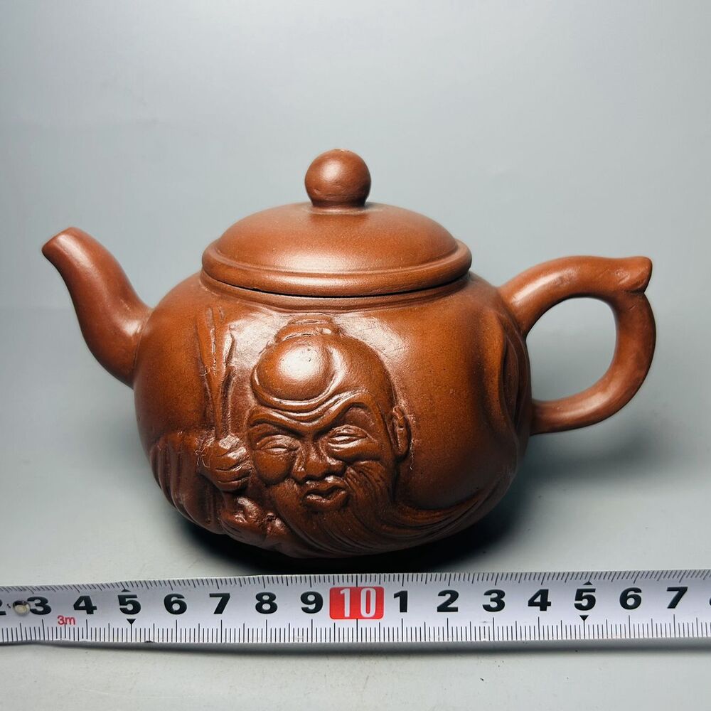 Vintage Chinese Yixing Purple Clay Teapot Zisha Ceremony Carving Figure Teaware