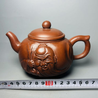 Vintage Chinese Yixing Purple Clay Teapot Zisha Ceremony Carving Figure Teaware