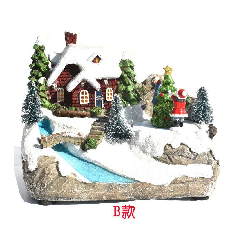Winter Christmas Village Decorations Resin Luminous Music LED Lamps 16x10.5x14cm