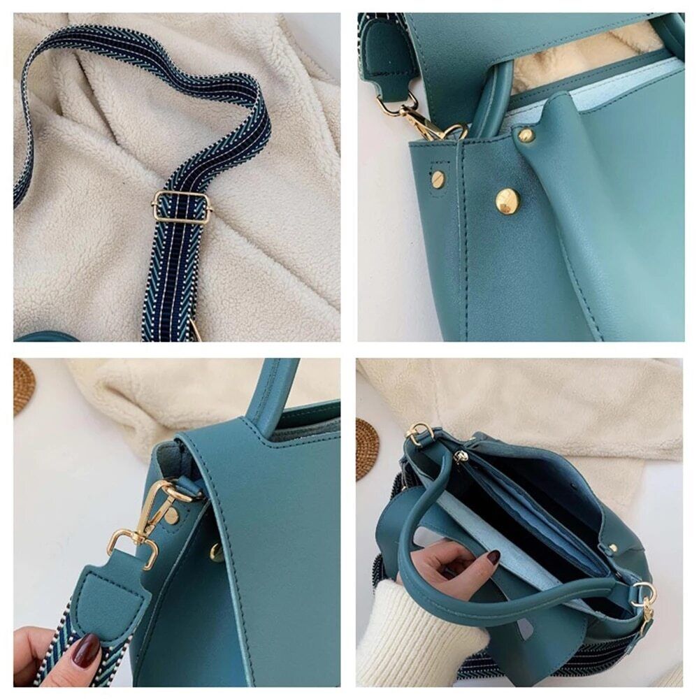 PU Leather Women Handbag High Winter Shoulder Crossbody Bag Travel Lady Blue Bag