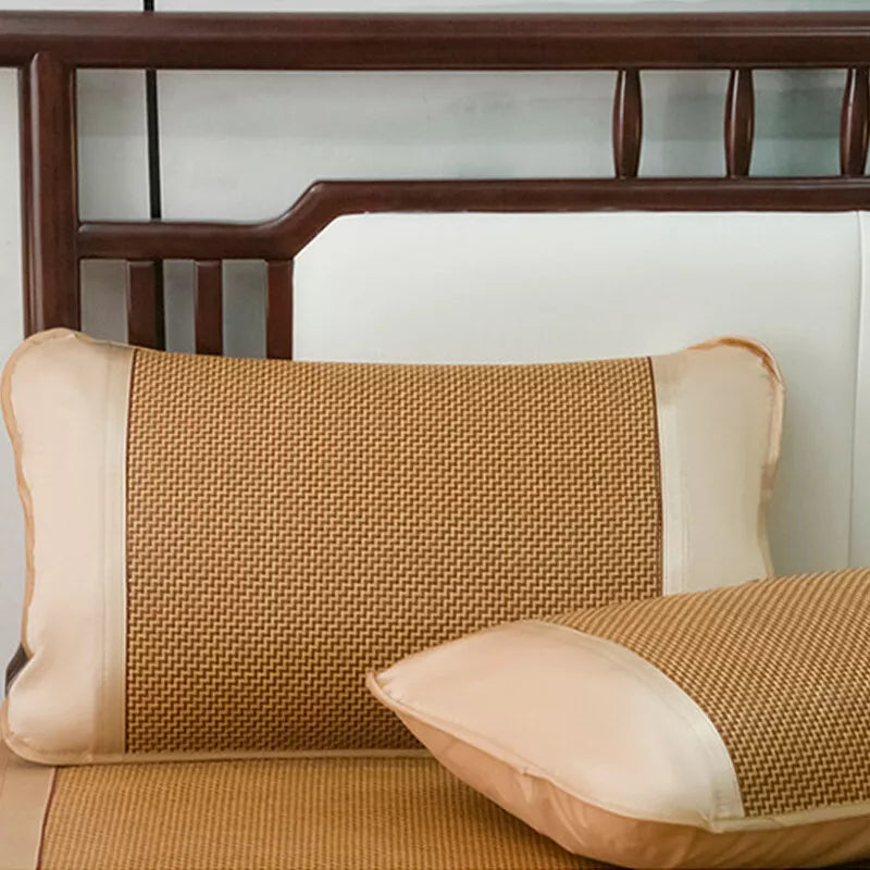 Summer Sleeping Rattan Bed Mat Foldable Nature Bamboo Cool Bed Mat +Pillowcase
