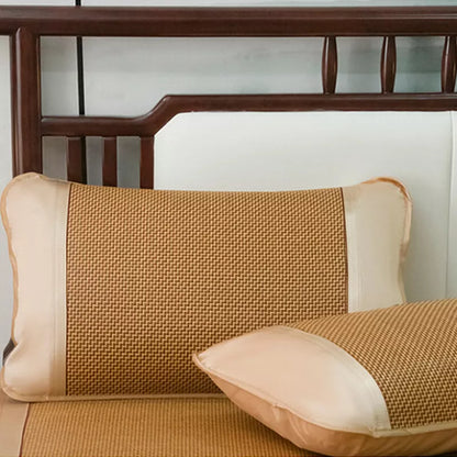 Summer Sleeping Rattan Bed Mat Foldable Nature Bamboo Cool Bed Mat +Pillowcase