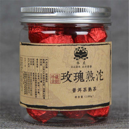 Rose Puerh Tea Canned Rose Puer Small Tuocha Organic Pu Er Ripe Tea 100g 玫瑰熟沱茶
