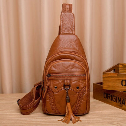 Women's Sling Backpack Faux Leather Crossbody Chest Bag Outddor Casual Daypack