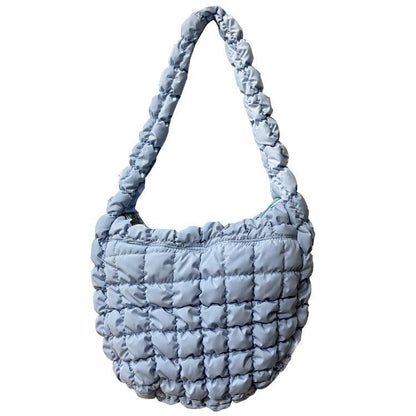 Space Cotton Bag Plaid Pattern Handbag Large Tote Bags Feather Padded Travel Bag