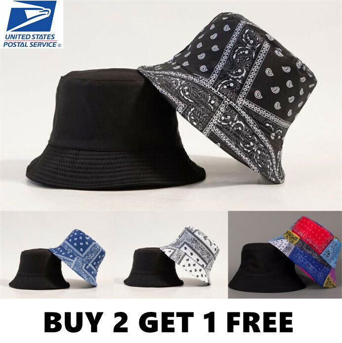 Bandanna Paisley Bucket Hat Cap Double-sided Fisherman's Cap Men Women Cotton