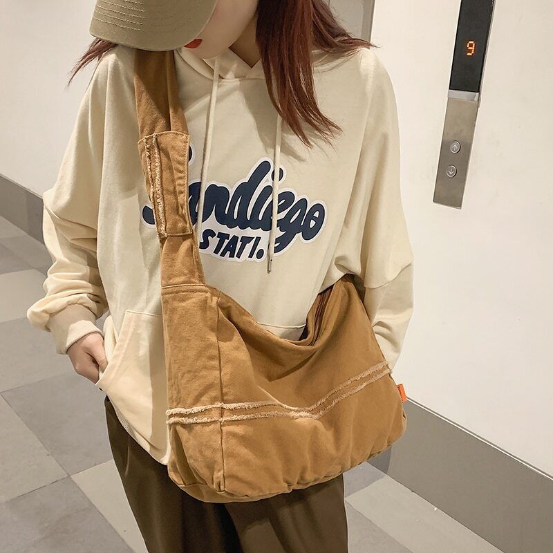 Women Canvas Shoulder Bag Unisex Student School Bag Travel Shoulder Bag