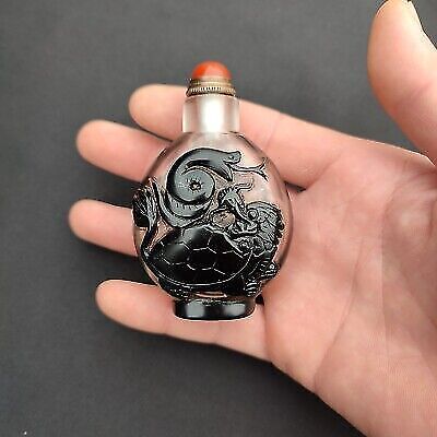 chinese carved snuff bottle glass clean snuffbox colored glaze snake turtle gift