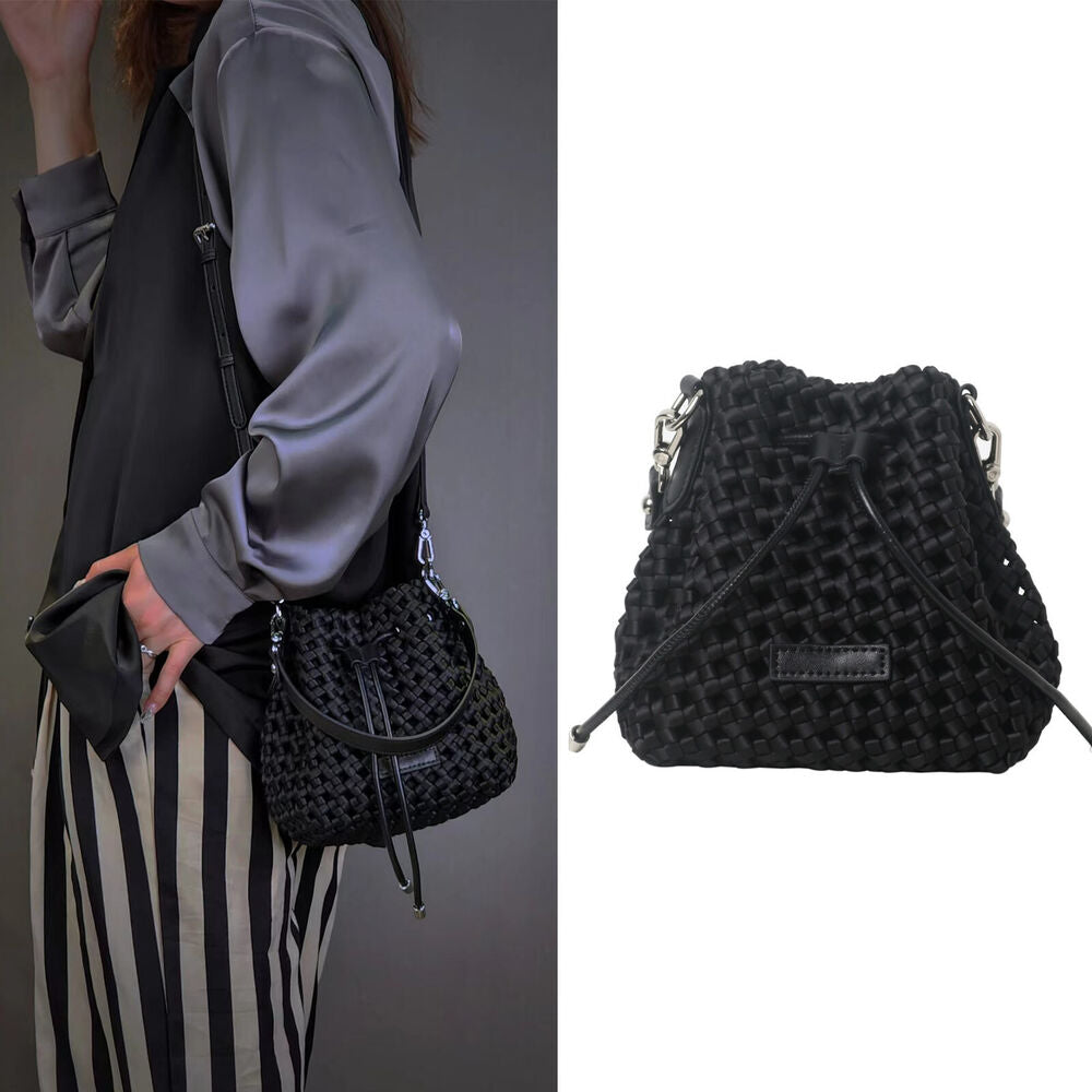 Small Mini Woven Nylon Drawstring Bucket Bag Purse Crossbody Crossbody Handbag