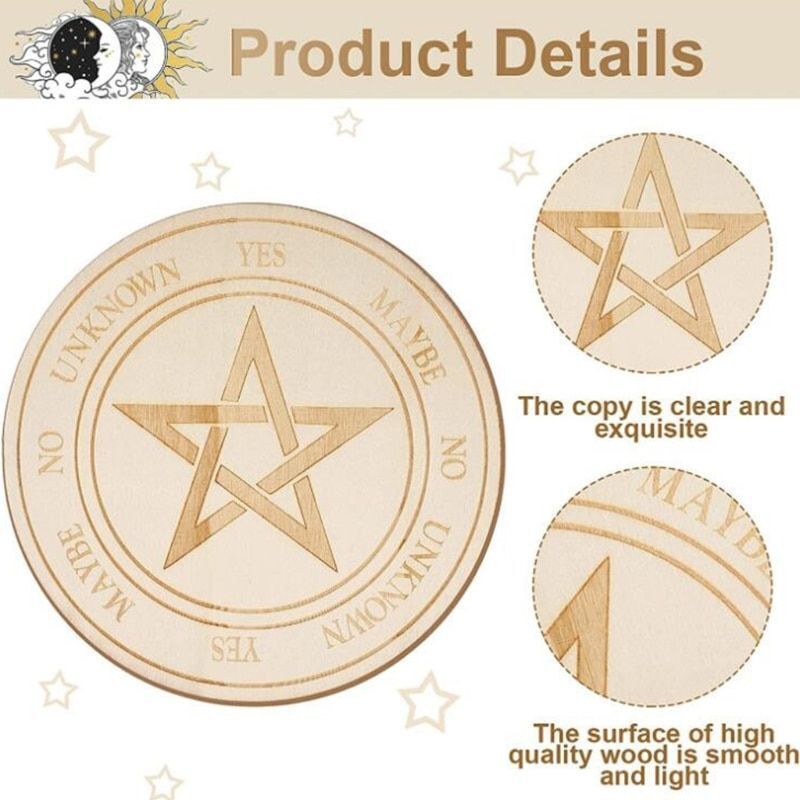 Meditation Board Divination Pendulum Star Sun Moon Healing Plate 25x0.3cm Wooden