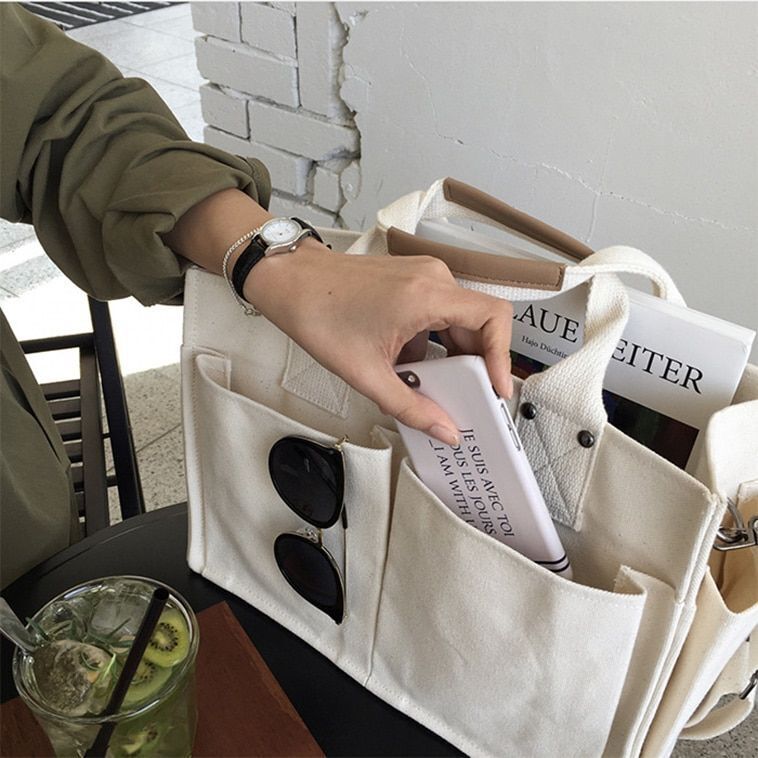 Casual Canvas Large Handbag Wide Strap Shoulder Crossbody Shopper Bag 32*25*13CM