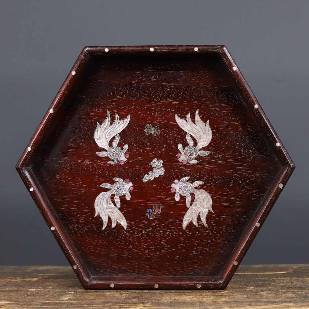 Precious solid wood, sandalwood inlaid shell, cow hair, hexagonal tea plate