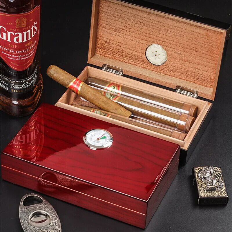 Cigar Case Cedar Wood Cuban Humidor 4Pcs Portable Travel Accessories 19x11x4.5cm