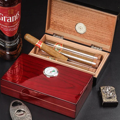 Cigar Case Cedar Wood Cuban Humidor 4Pcs Portable Travel Accessories 19x11x4.5cm