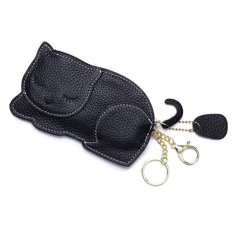 Cute Cat Ultra Thin Purse Wallet Genuine Leather Car Key Bag Mini Coin Bag