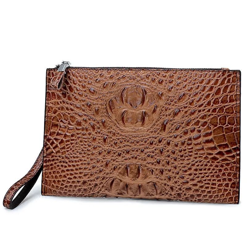 Crocodile Pattern Genuine Leather Envelope Bag Men Clutch Wristlets Bag Cowhide