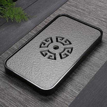 Black Stone Kungfu Tea Tray with Drainage Water Storage for Puer Tableware Tea