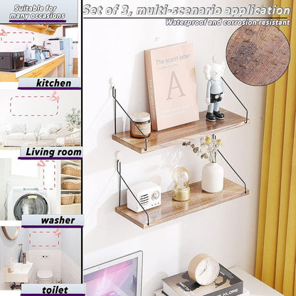 Rustic Wooden Floating Shelves Wall Hanging for Bedroom Bathroom Kitchen Decor