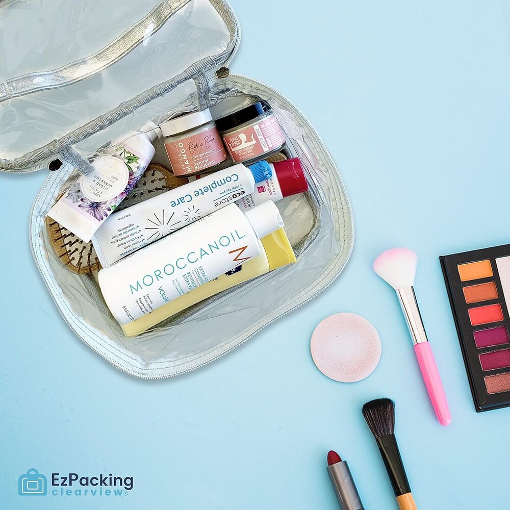 Large Cosmetic Bag for Women / Clear, See-Through Makeup, Hair & Nail Silver