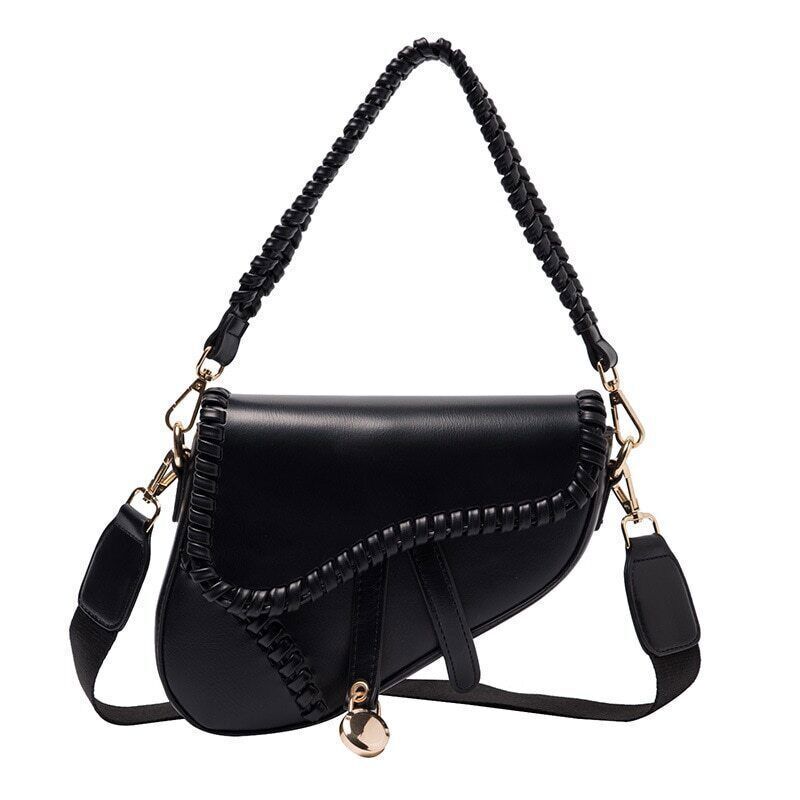 Women Bag One Shoulder Handle Hasp Zipper PU Material Polyester Lock Bag