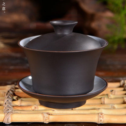purple clay gaiwan porcelain tureen kungfu Sancai bowl with lid saucer zisha new