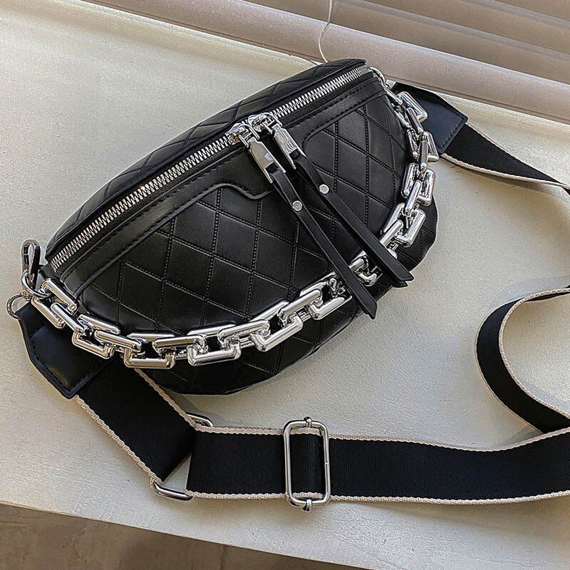 Thick Chain Waist Bag Women Leather Fanny Chest Bag Belt Shoulder Crossbody Bags