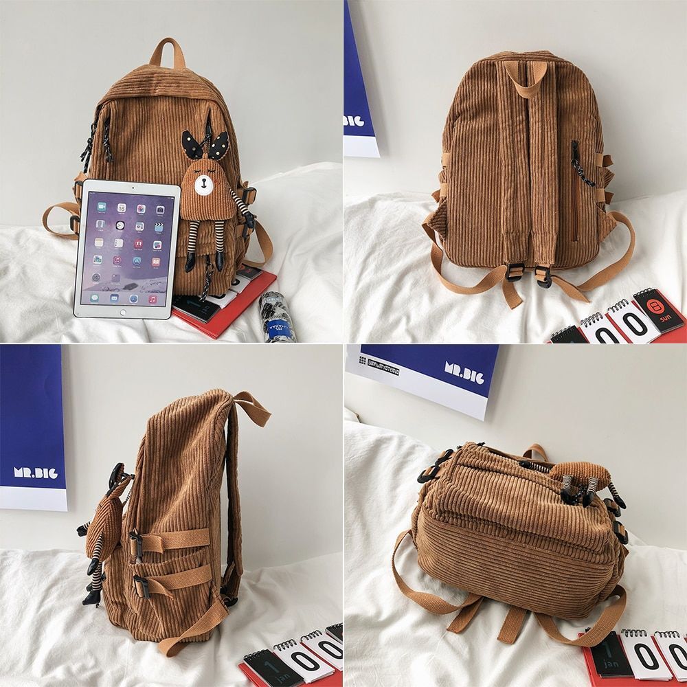 Corduroy Backpack Khaki/Blue/Black Cute Teenage Bag Book Pack Fashion Purse 1 PC