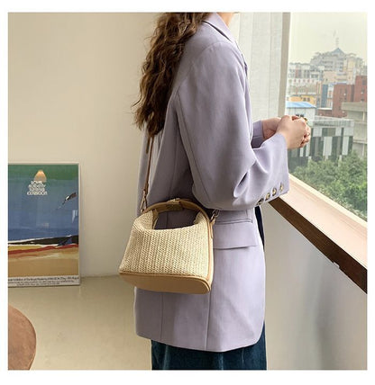 Straw Handbag Shoulder Bags Small Woven Beach Purse Summer Messenger Totes Beige