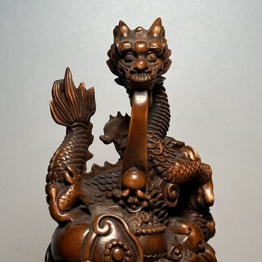 Vintage Chinese Wooden Carved Dragon Statue Ornaments Woodwork Figurines Artwork