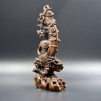 Chinese Boxwood Carving Kwan Yin Statue Woodwork Sculptures Home Decor Artwork