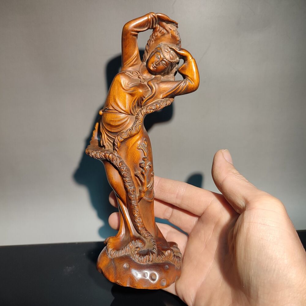 vintage boxwood beauty figurine sexy Gift girl Dream carving national dance rare