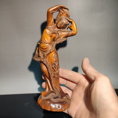 vintage boxwood beauty figurine sexy Gift girl Dream carving national dance rare