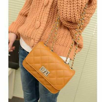 Leather Handbag Shoulder Cross Body Bag Satchel Purse Solid Chains Hasp Flap