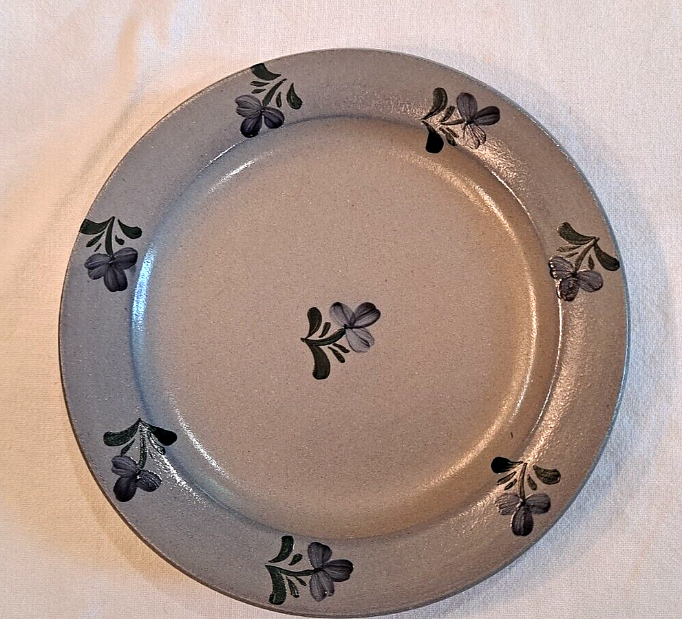 Lot of 2 Rowe Pottery Salt Glaze Blue Stoneware Plates 10.75"