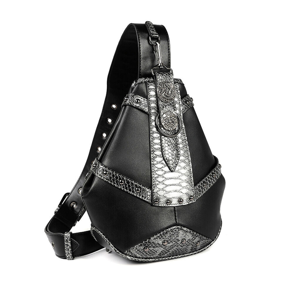 Snake Print stitching Crossbody Chest Bag PU Leather Sling Backpack Shoulder Bag