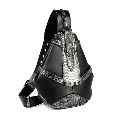 Snake Print stitching Crossbody Chest Bag PU Leather Sling Backpack Shoulder Bag