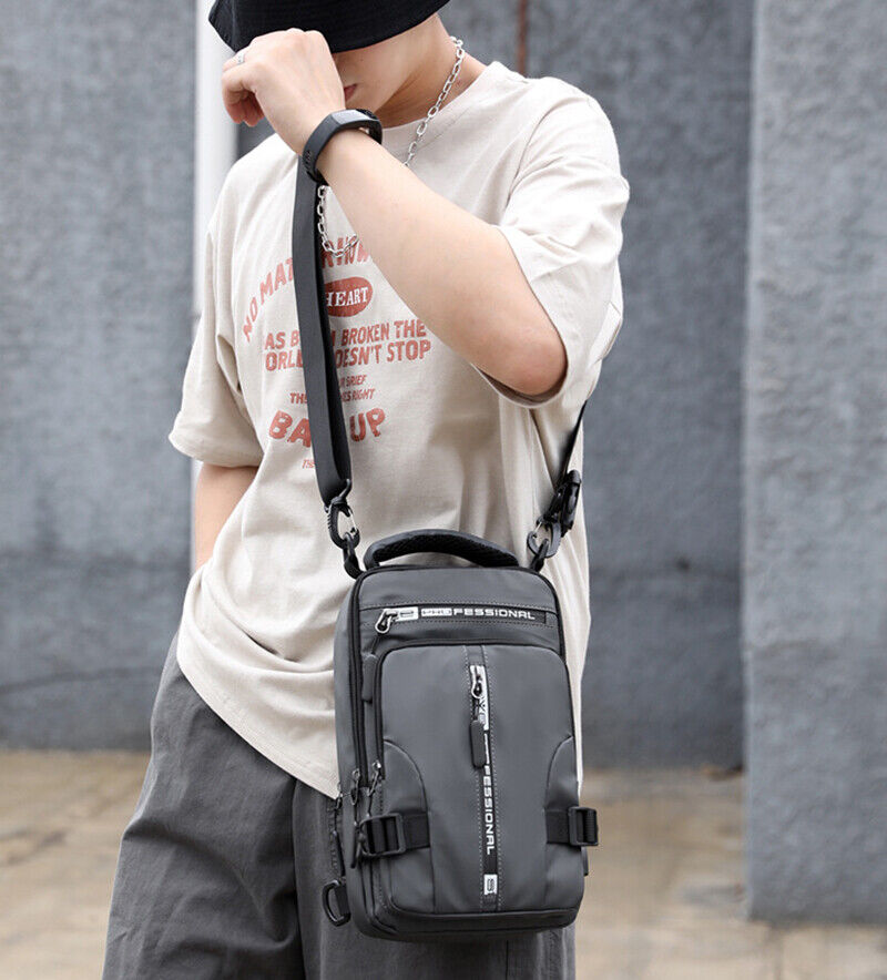 Men Nylon Backpack Cross body Shoulder Bag with USB Charging Port Chest Bags New