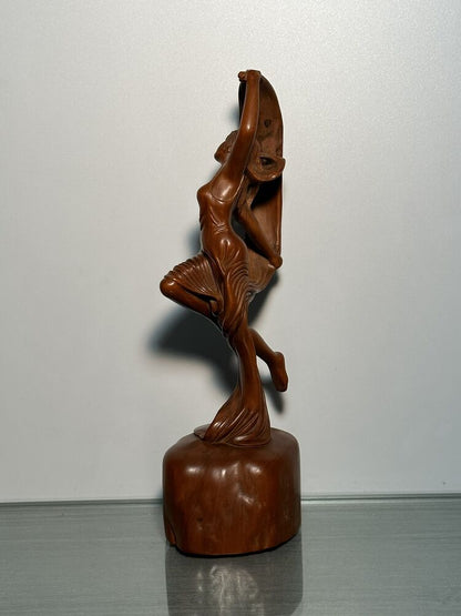 Chinese Boxwood Figures Statues Wood Carving Beautiful Woman Girl Figurine Decor