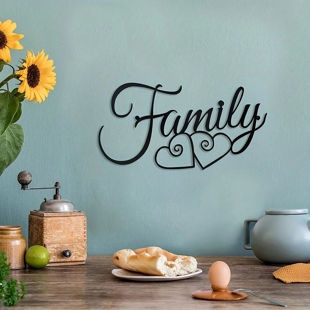 Family Wall Sign, Metal Family Wall Decor Black Word Wall Art Farmhouse Wall