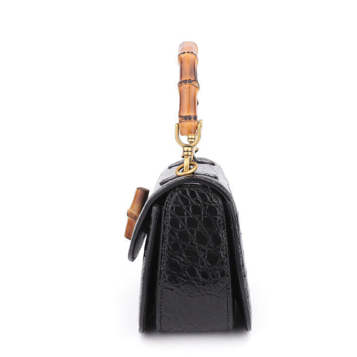 Handcrafted Real SiameseCrocodile Skin Leather Luxury Womens Small Handbag Black