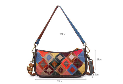 Real Leather Colorful (random) Patchwork Handbag Women's Tote Sling Shoulder Bag